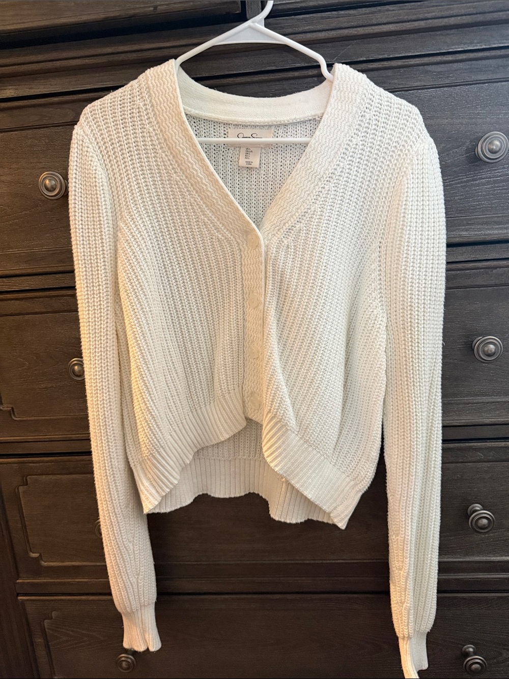 Jessica Simpson Cream Cropped V-Neck Knit Cardigan